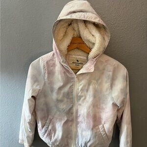 Abercrombie Kids Tie-Dye Pink and Cream Puffer Jacket